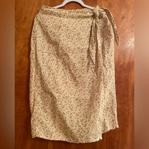 Rachel Zoe 100% Linen Midi Wrap Skirt Medium Liberty Ditsy Floral Bow Yellow